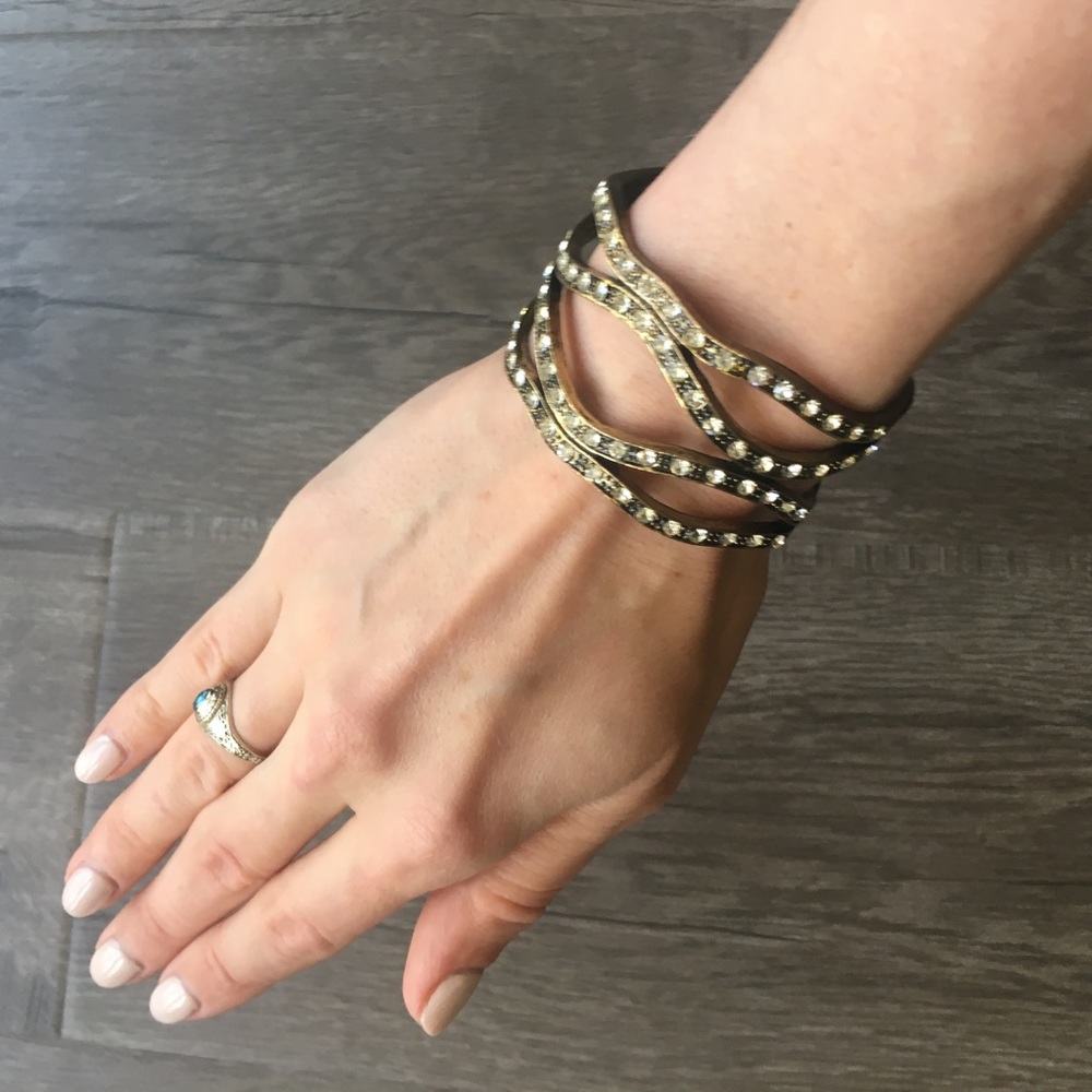 Beautiful Antique Gold and Crystal Cuff Bracelet